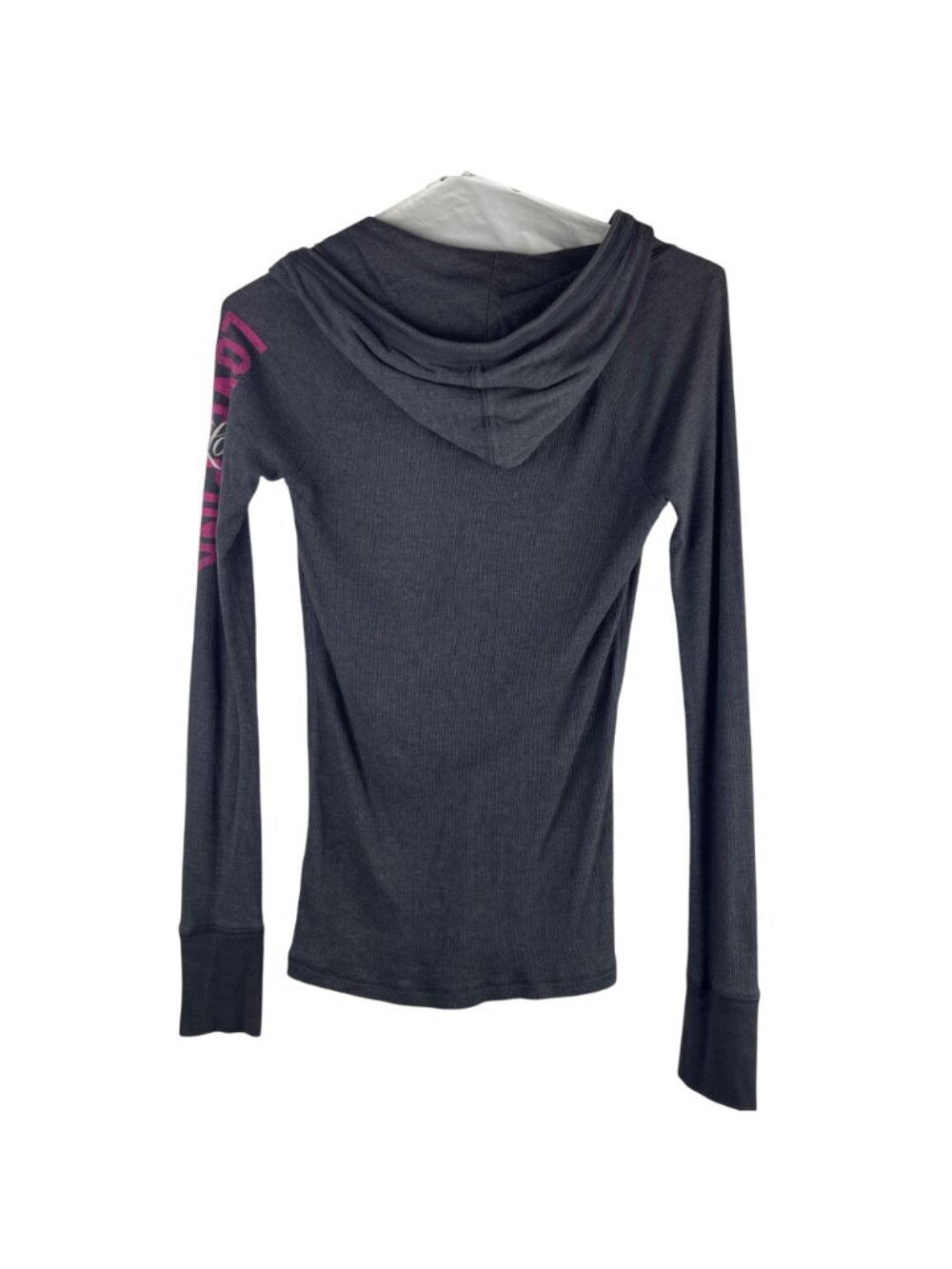 Victorias Secret Pink Y2K Ribbed Henley Hoodie Graphic 1986 Pullover Medium - Picture 8 of 11